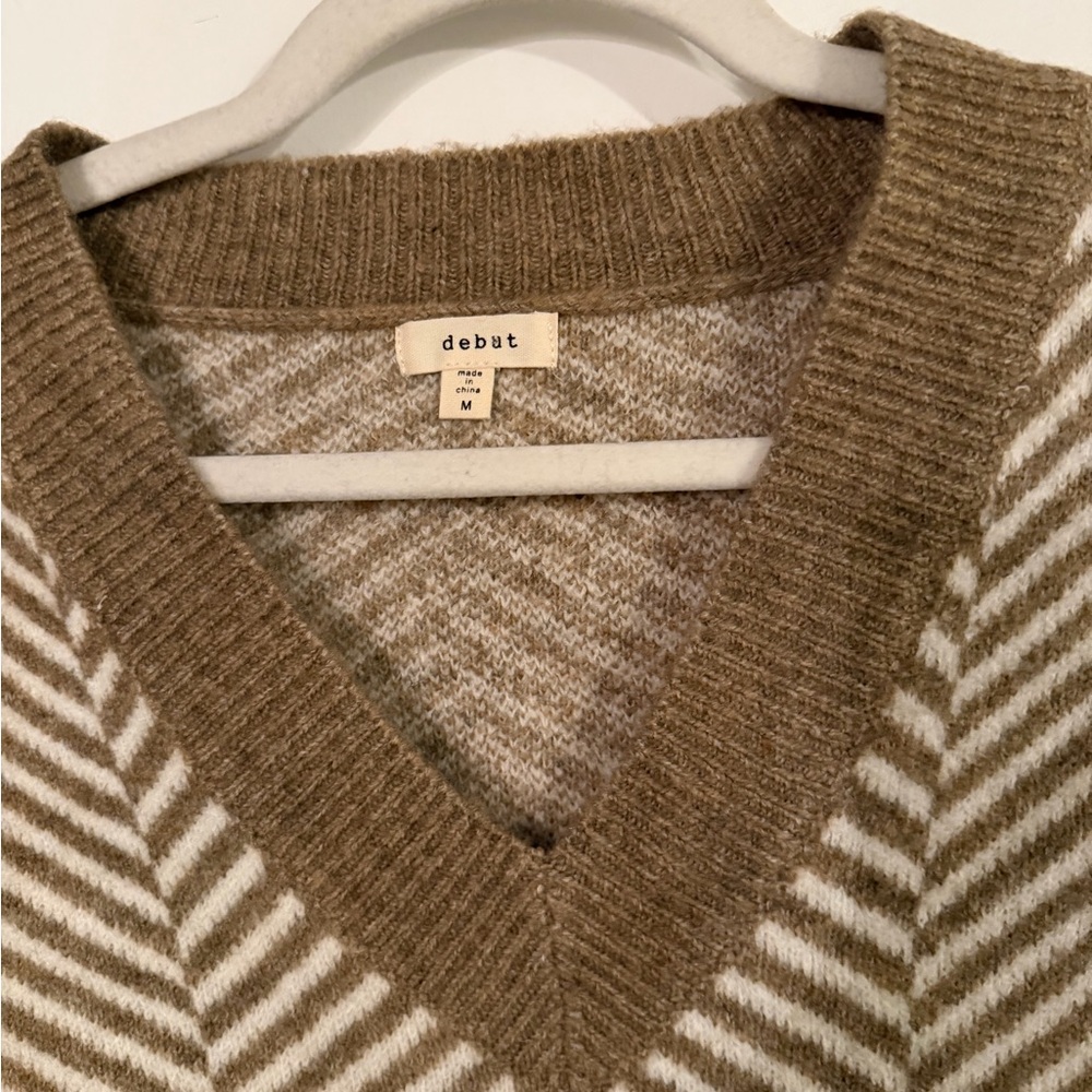 Debut Tan Cream Striped Sweater Vest Academia Fall Capsule Layering Medium - Picture 4 of 7